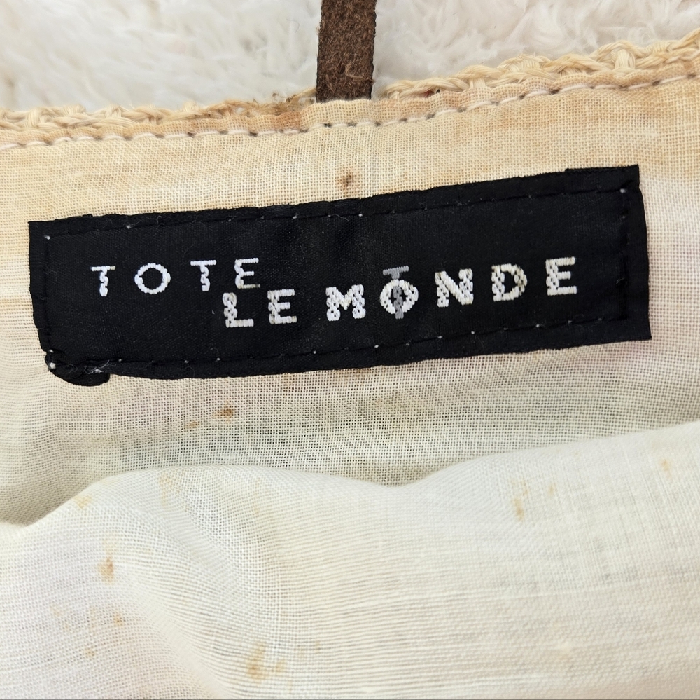 Tote Le Monde Striped Pink and Green Raffia Woven Tote Bag - Picture 6 of 8